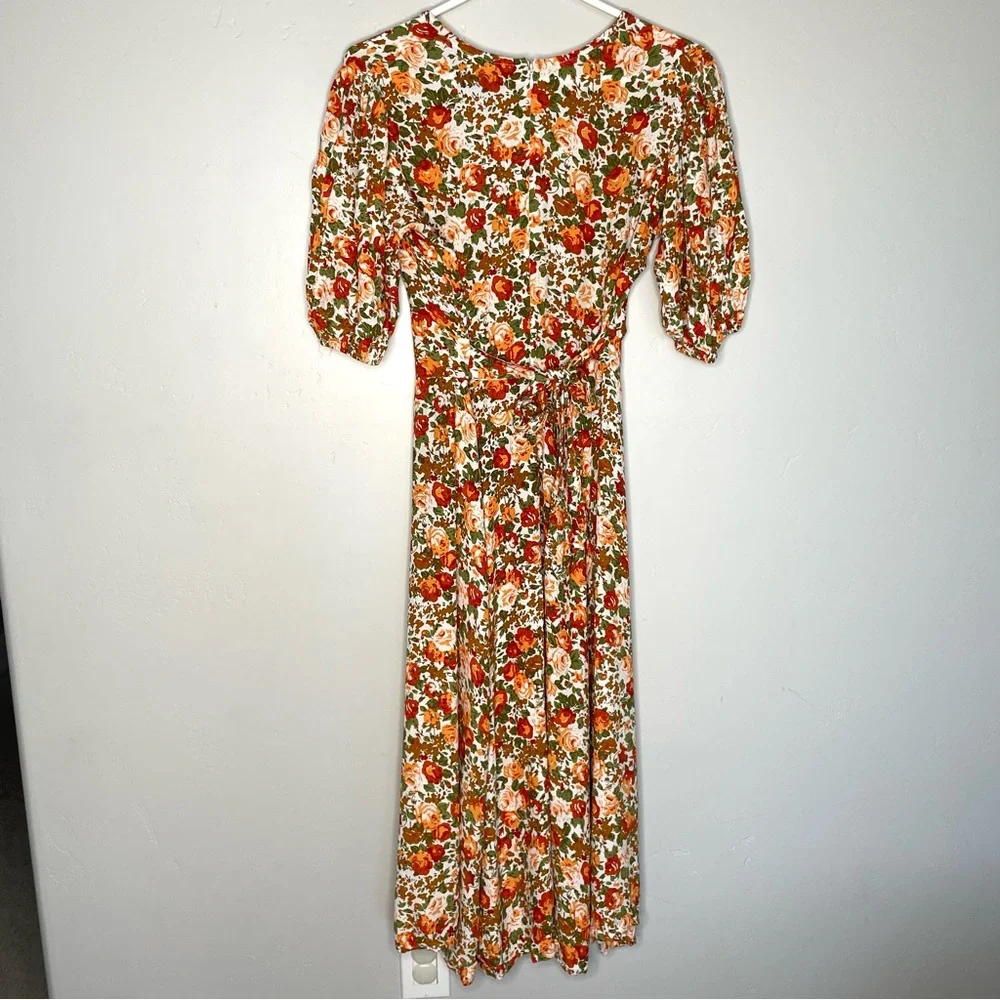 Faithfull the Brand‎ Anthropologie Delia Midi Dress in Floral Le Rose Apricot 6